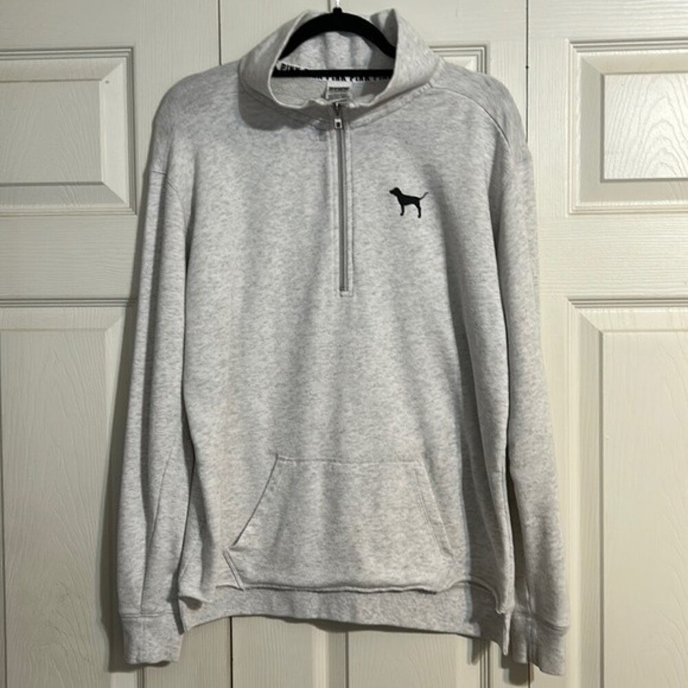 PINK VICTORIA'S SECRET Size Small Gray Heather 1/4 Zip Pullover Sweatshirt Cozy
